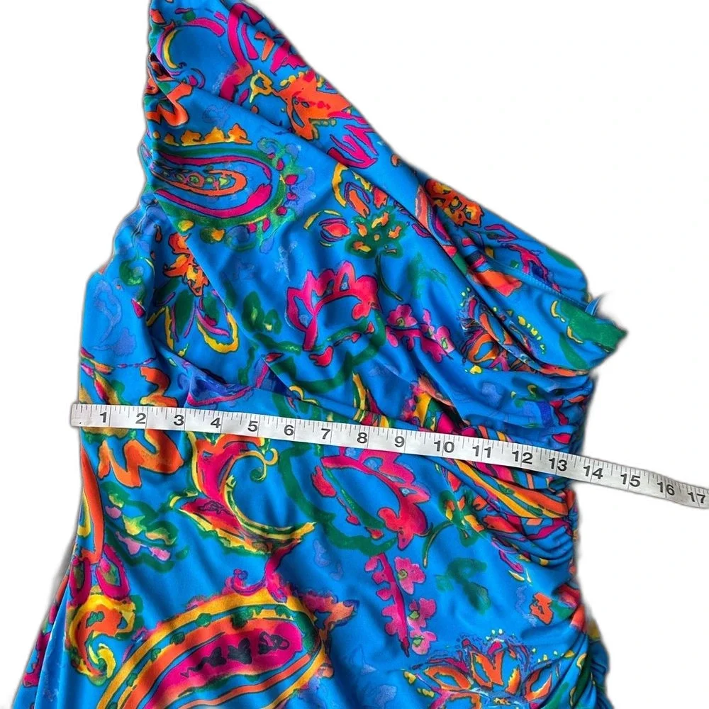 Lauren Ralph Lauren one Shoulder Rouched Body-Con Bright Dress Blue Size 10 - Picture 6 of 7